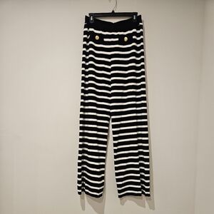 Fashion Nova Black and White Striped Pants With Gold Anchor Buttons, Size XS